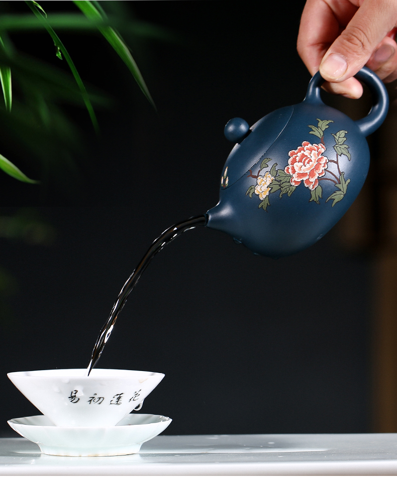 純手工紫砂壺，小巧琺瑯印花紫砂壺